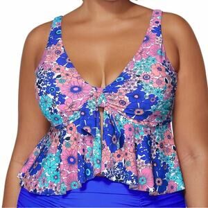 Raisins Curve Topanga Underwire Bra Tankini top pink blue floral - 18W